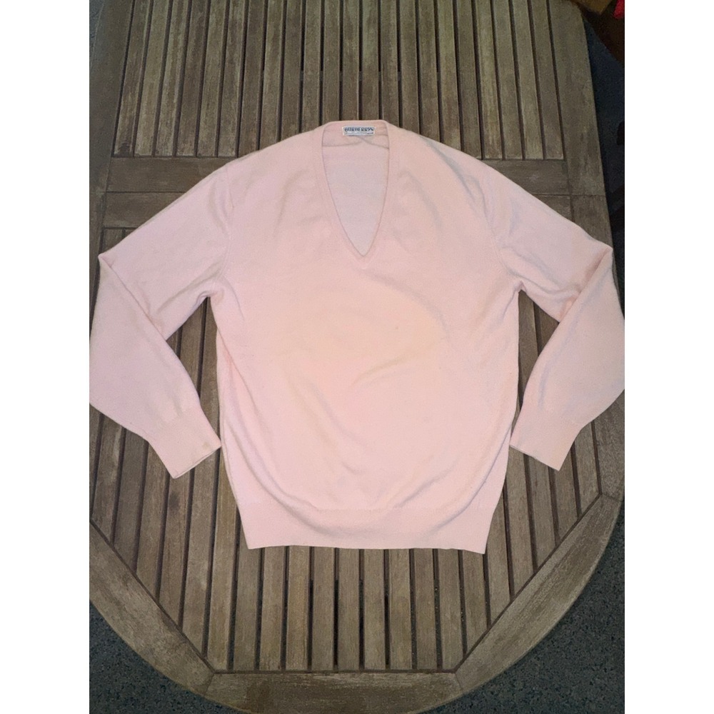 Vintage Burberrys of London Pink V-Neck Sweater Lambswool Angora Spain Size 7